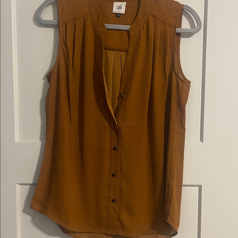 CAbi Sleeveless Rust-Brown Dot Button Front Blouse